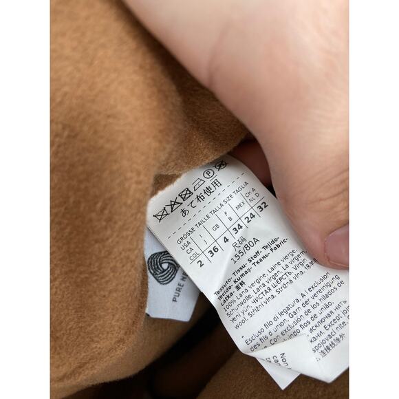 'S Max Mara Free Camel Brown Wool Belted Tie Waist Coat Size 2 NWT - Picture 7 of 9